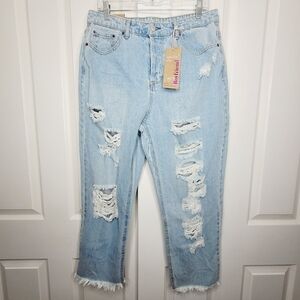 Vanilla star Womens high rise Distressed button fly 90's boyfriend jeans 15 new